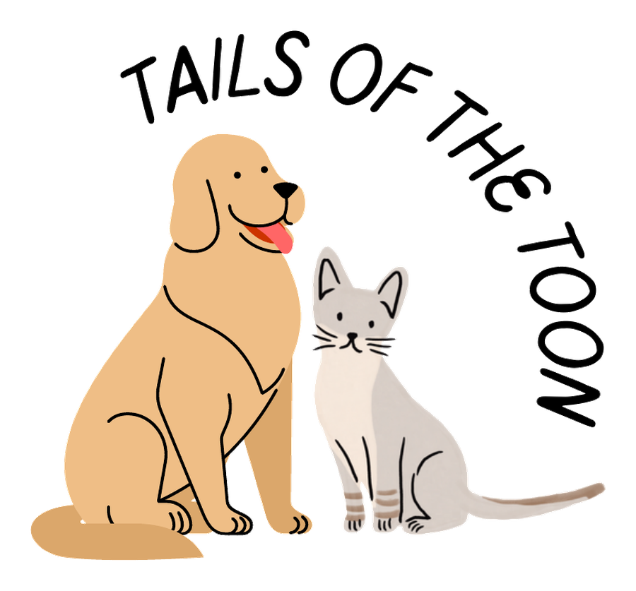Tails of the Toon: an illustrated dog and cat beneath hand-lettered type